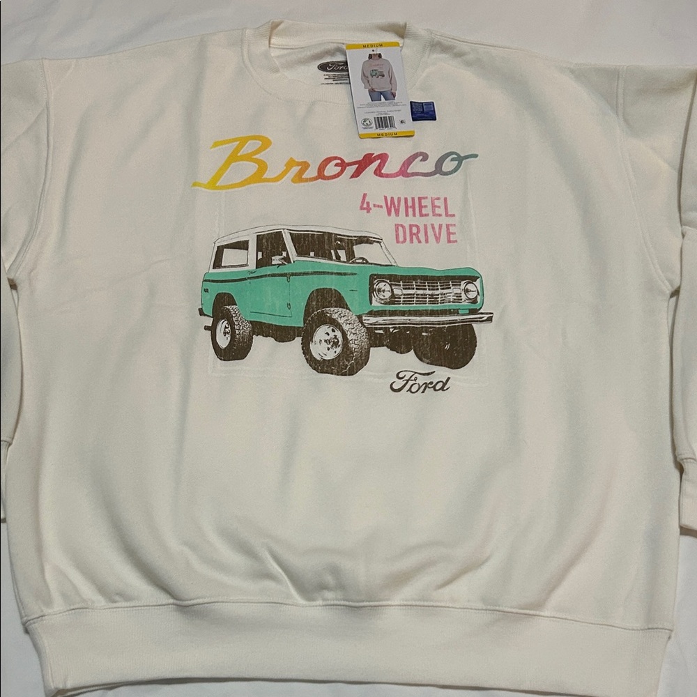 Ford Bronco Cream Sweatshirt with Ford Bronco Graphic M NWT